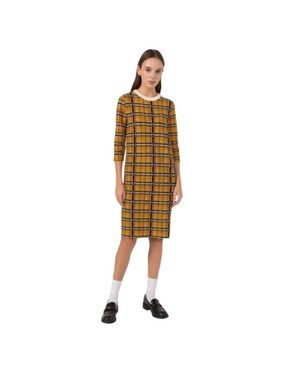 Zara Midi Dress Womens Small Yellow Plaid Harvest 3/4 Sleeves Bloggers Fave Boho